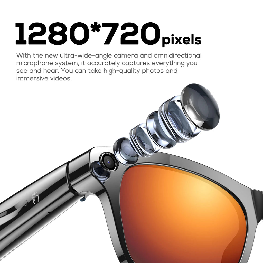 Smart Glasses 100W Camera Anti-shake Video Recording Music Control Photo Recognition Bluetooth Call Sports Sunglasses Waterproof