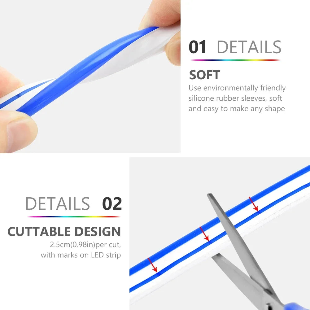 Neon Lights 1-5M Neon LED Strip Flexible LED Car Lamp Sewing Tube 12V Edge Strip Waterproof Rope Tube Silicone DC 12V Line Light