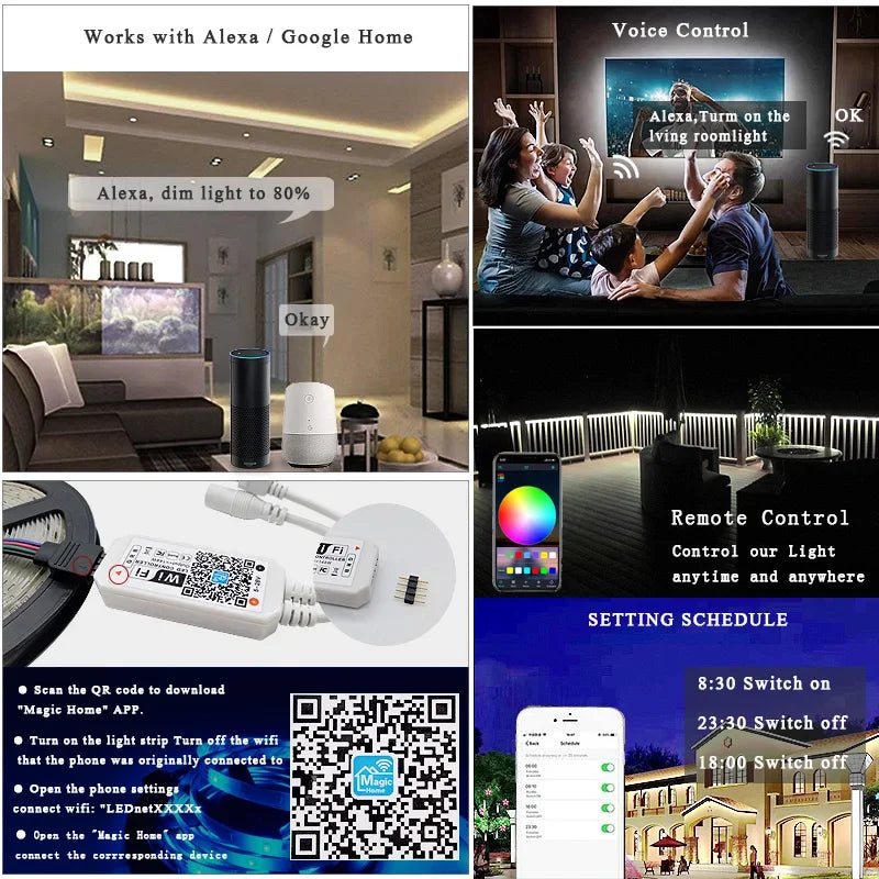 LED Strip Lights RGBW RGB 5050 Led Light 60LEDs/m Wifi Alexa Control Waterproof Flexible Ribbon Lamp Tape Luces Led Room Decor