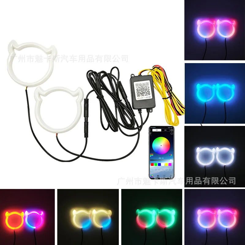 Car modification, color changing LED angel eyes, APP control, color changing daytime running lights, large light circle, univers