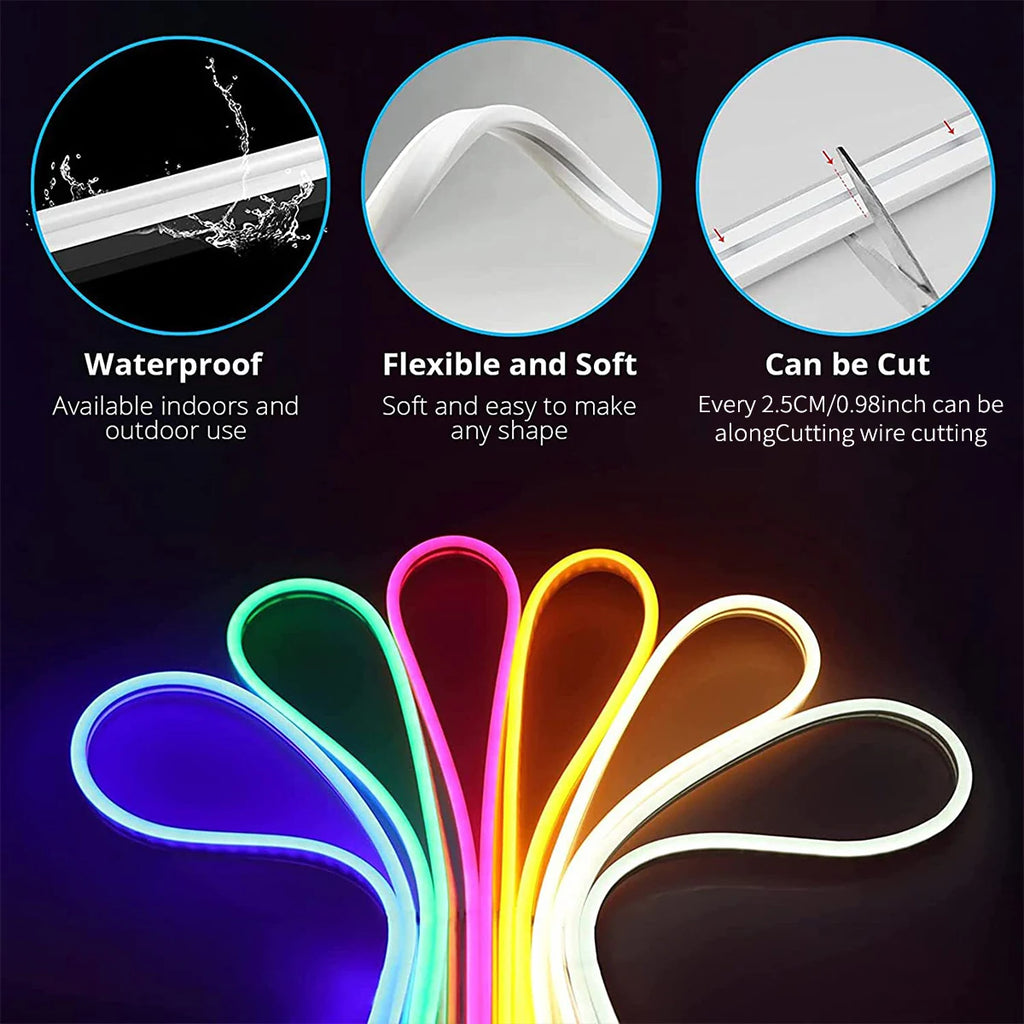 LED Flexible Neon Rope Lights, DIY Function, 108leds/M, IP65 Waterproof Outdoor RGB Strip Lamp with App/Remote Control for Bedr