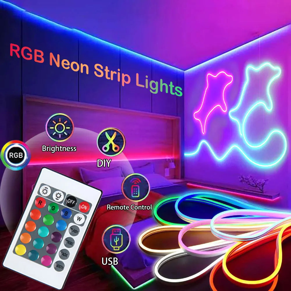 5M Neon LED Strip Lights USB 5V Strip IP65 Waterproof Control Led Flexible Diode Decoration For Home Living Room Decor Lighting