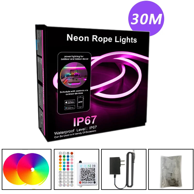 3535 RGB Neon LED Strip Lights 24V 5m 10m 20m 30m Neon Rope Light with Music Sync IP67 Waterproof Light Strip for Home Decor
