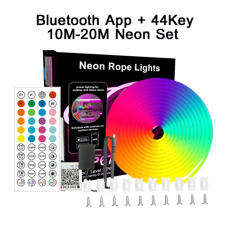 24V RGB 5m 10m 20m 30m LED Neon Strip Light Bluetooth APP 24key 44key Remote Control Music Sync Power Kit 60LED Waterproof Decor
