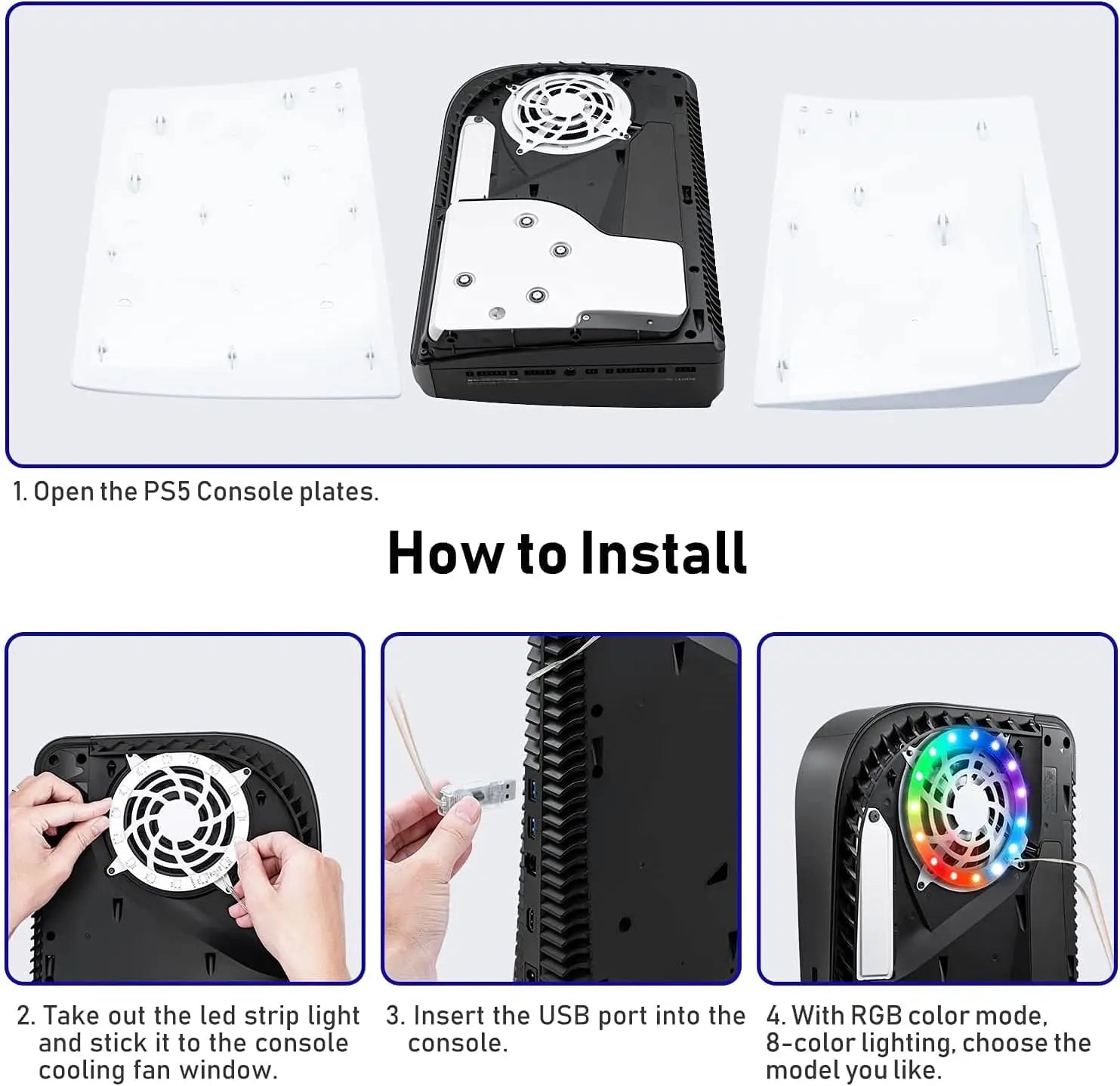 RGB LED Light Strip For PS5 Pro/Slim/Fat Original Console 8 Colors 400+Effects DIY Decoration Gaming Atmosphere lights For PS5