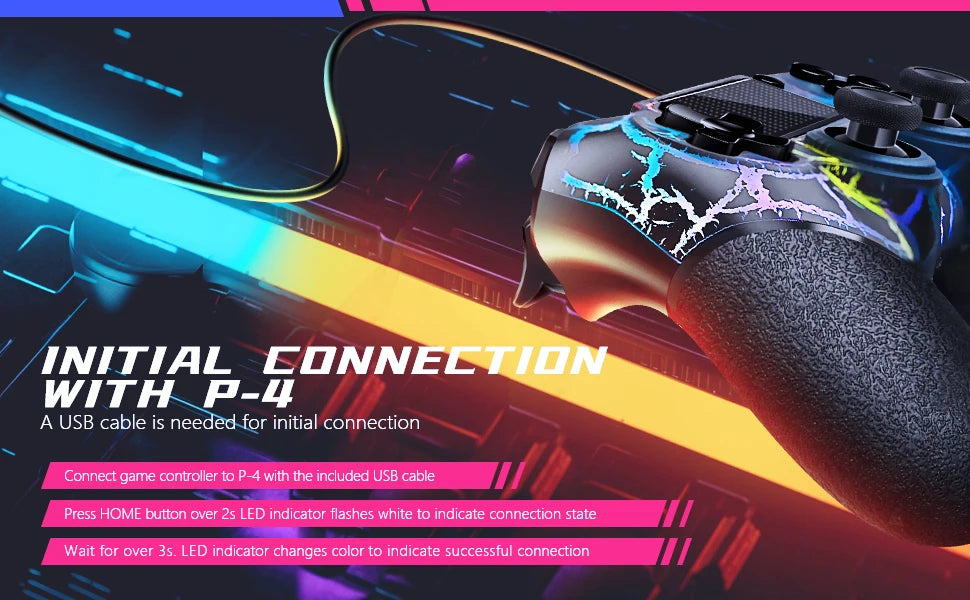 AceGamer RGB Wireless Controller for PS4 Black/White Crack Led with RGB Light,1000mAh Compatible with PS4/Slim/Pro/PC