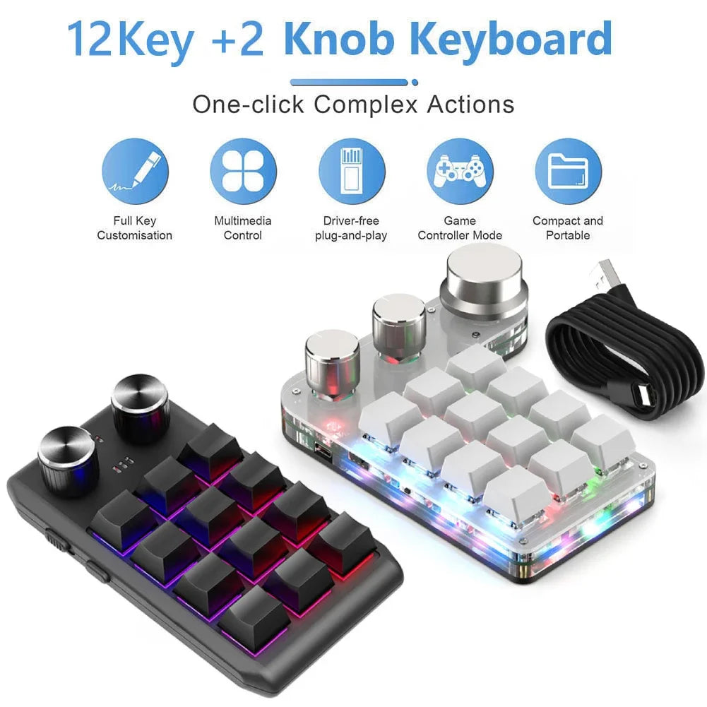 Programming Macro Custom Knob Keyboard RGB 12 Key Copy Paste Mini Button Photoshop Gaming Keypad Mechanical Hotswap Macropad