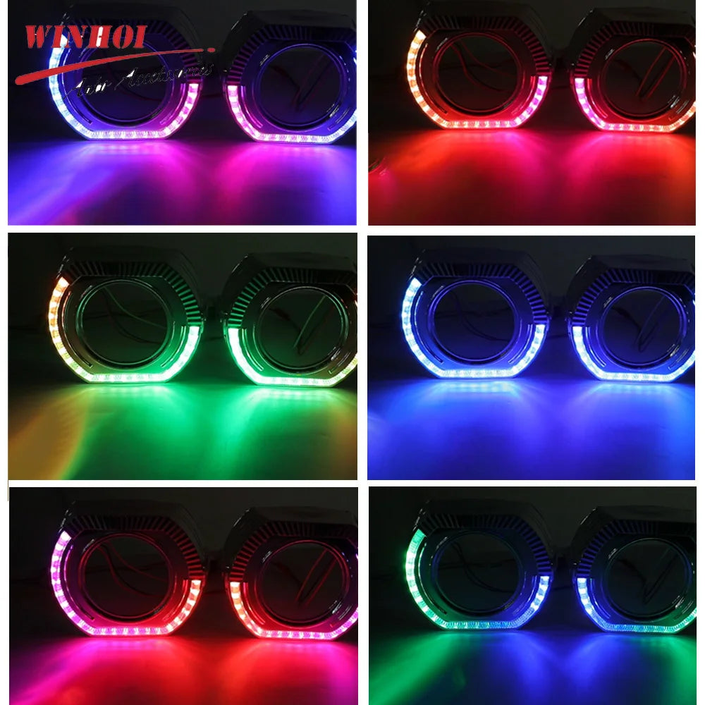 2.5" 3.0 Inch RGB LED Angel Eyes Shrouds with Flow Turn Signal for Xenon LED Projector Lens DRL Car RGB Halo Rings APP Control