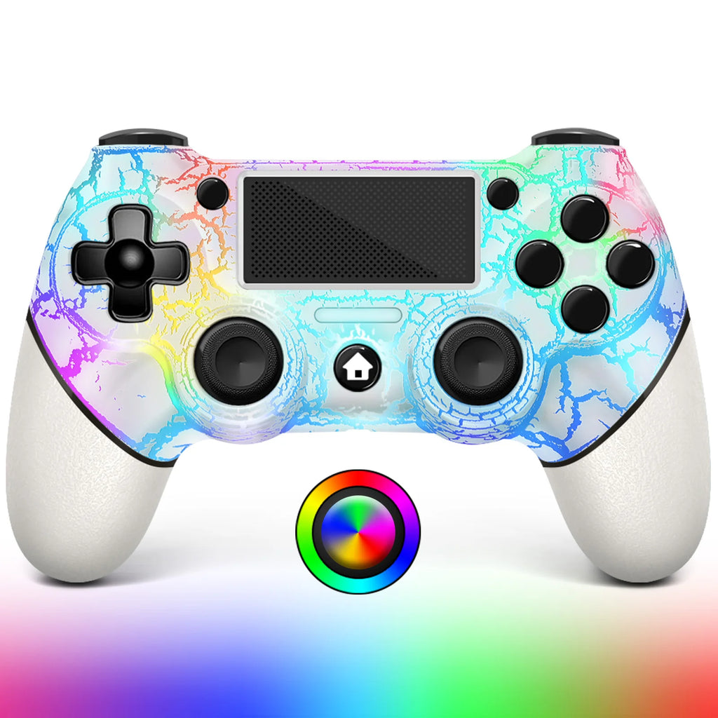 AceGamer RGB Wireless Controller for PS4 Black/White Crack Led with RGB Light,1000mAh Compatible with PS4/Slim/Pro/PC