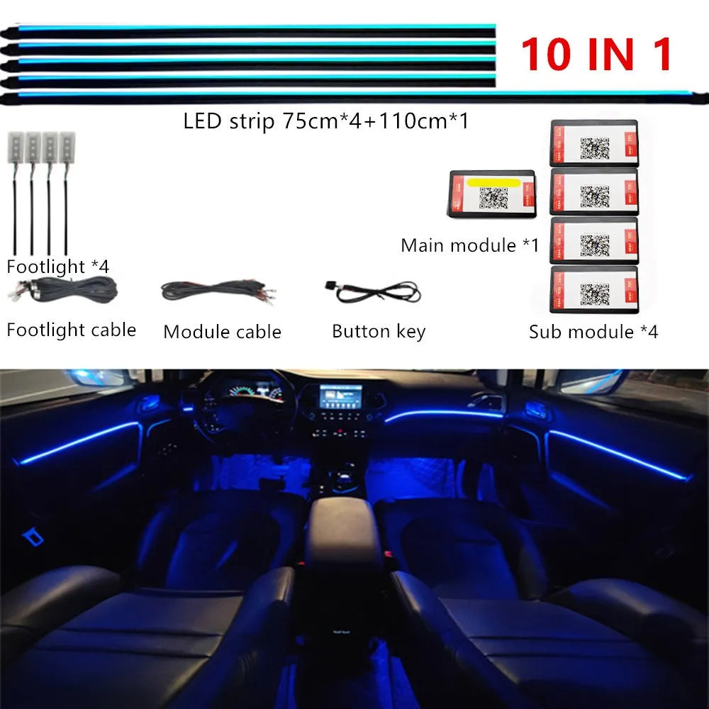 Universal Symphony Car LED Ambient Light 64 RGB Color Car Interior Acrylic Light Guide Decoration Atmosphere Light 18/10/6 in 1