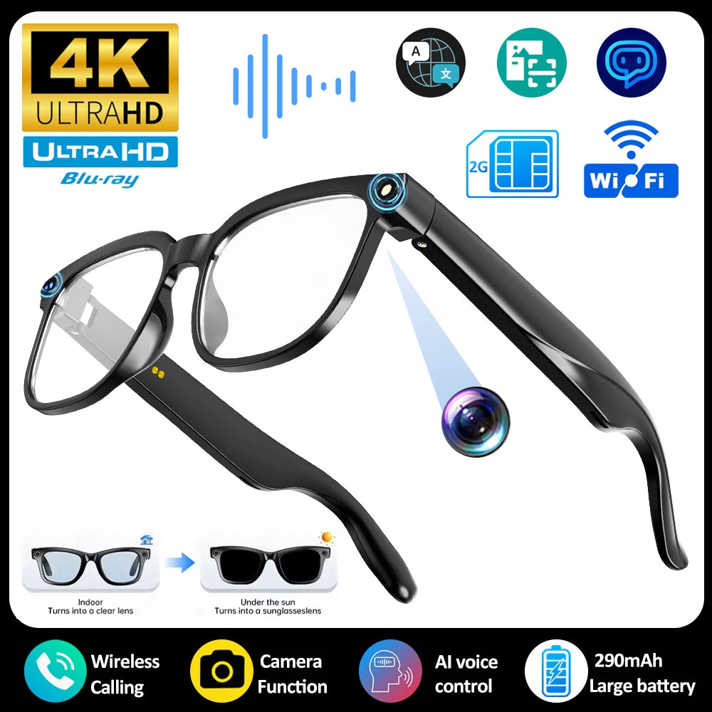 2026 New Smart Glasses 8MP HD Camera AI Voice Photo Video Recording Translation Long Battery Life Music Waterproof Smart Glasses
