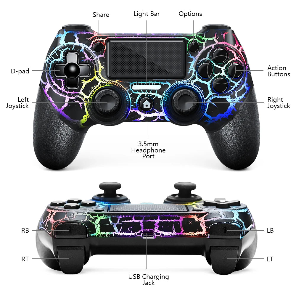 AceGamer RGB Wireless Controller for PS4 Black/White Crack Led with RGB Light,1000mAh Compatible with PS4/Slim/Pro/PC