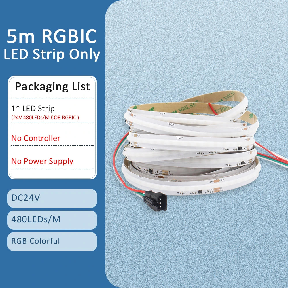 RGBIC COB LED Strip WS2811 24V 480 Diodes 5M 10M 15M 20M RGB IC Chasing Effect Lights Tape Diode Ribbon Lamp for Room Decoration