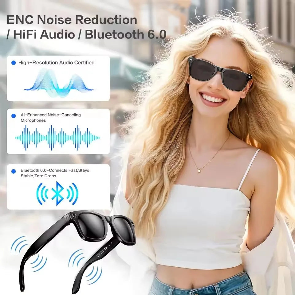 New Smart Glasses Men 8MP Camera WiFi Bluetooth Touch Control IP65 Waterproof AI Translation Noise Cancelling AI Glasses Women