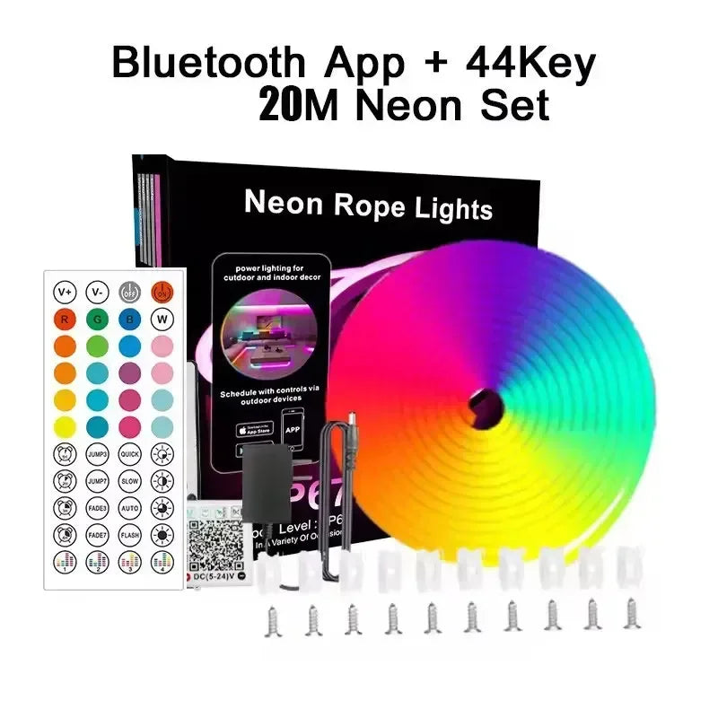 Neon Led Lights Strip 24V Rgb Neon Flexible Tape Control With Bluetooth App15M 10 M 20M 30 Meters Children'S Room Led Wall Light