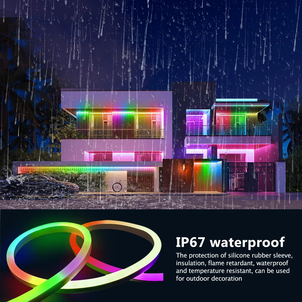 RGBIC Neon Led Strip 1M 2M 3M 5M 10M 12V Waterproof RGB IC Full Color Led Neon light Music Sync Bars Gaming Room Decor