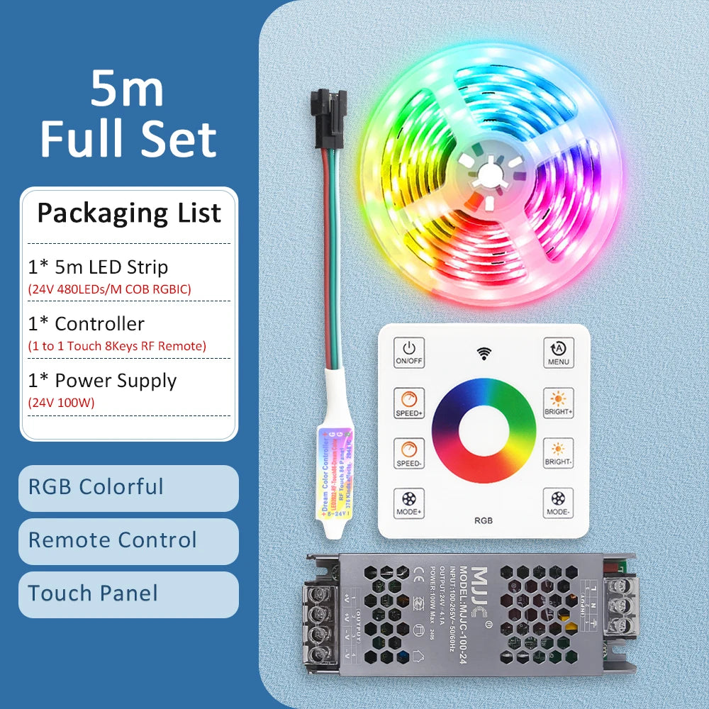 RGBIC COB LED Strip WS2811 24V 480 Diodes 5M 10M 15M 20M RGB IC Chasing Effect Lights Tape Diode Ribbon Lamp for Room Decoration