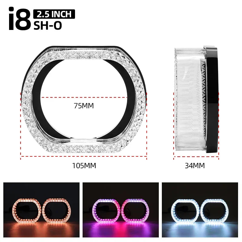 2.5” 3'' 5D Crystal Angel Eyes Mask LED Halo Rings For Hella Bi Xenon LED Projector Lenses Headlight DRL Car Light Accessories