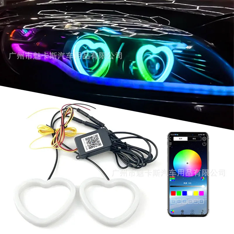 Car modification, color changing LED angel eyes, APP control, color changing daytime running lights, large light circle, univers