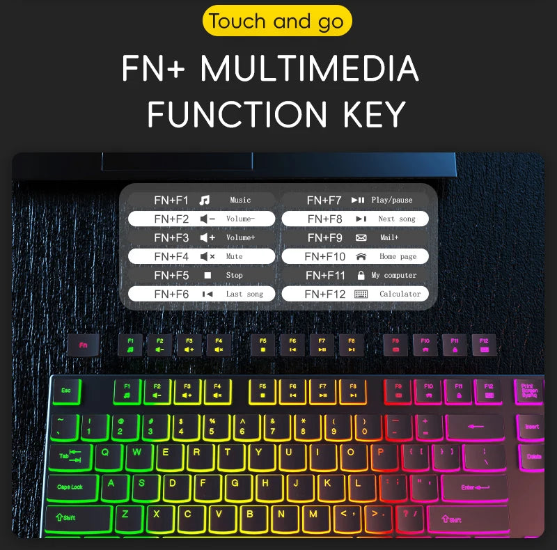 Gaming Keyboard Wired RGB Backlit Keyboard USB Backlight 104 Keys Ergonomic Gamer Keyboard for PC Laptop English