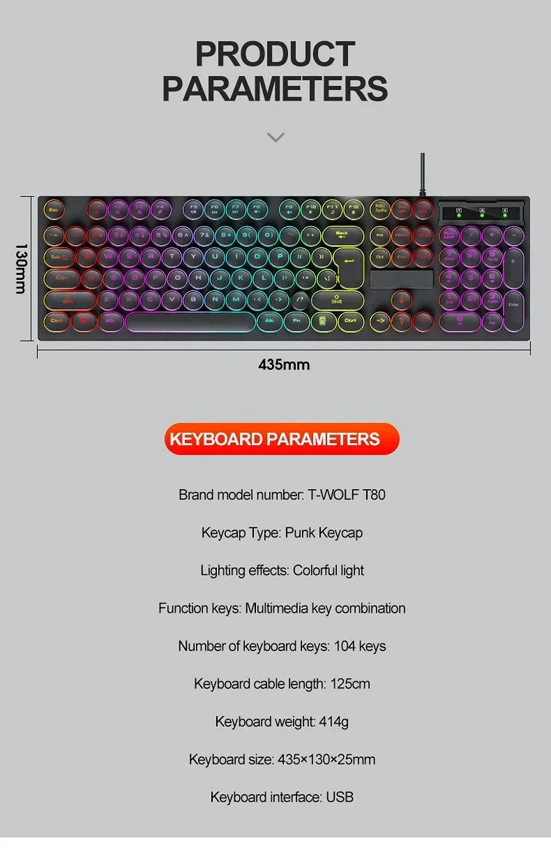 RGB Gaming Mechanical Keyboard USB Wired 104 Keys Keyboard Backlit Black Red Blue Light for Computer Laptop Pro Gamer Keyboard