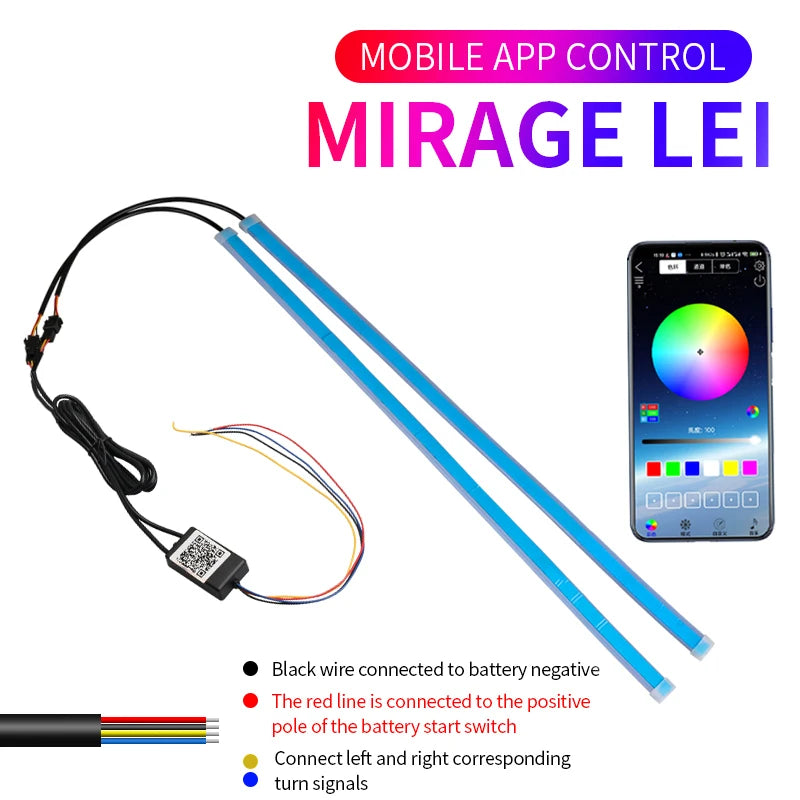 2Pcs RGB Daytime Running Light App Control DRL 12v Universal Flexible Flowing LED Strip With Turn Signal Lights For Headlight