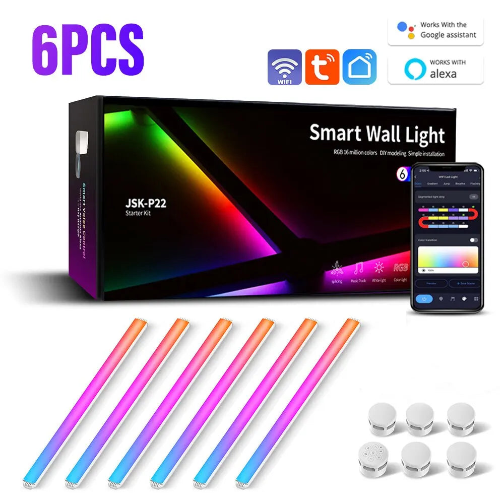 LED Smart Wall Lamp RGBIC Light Bar DIY Atmosphere Night Light APP Music Rhythm TV Backlight Bedroom Game Room Decoration