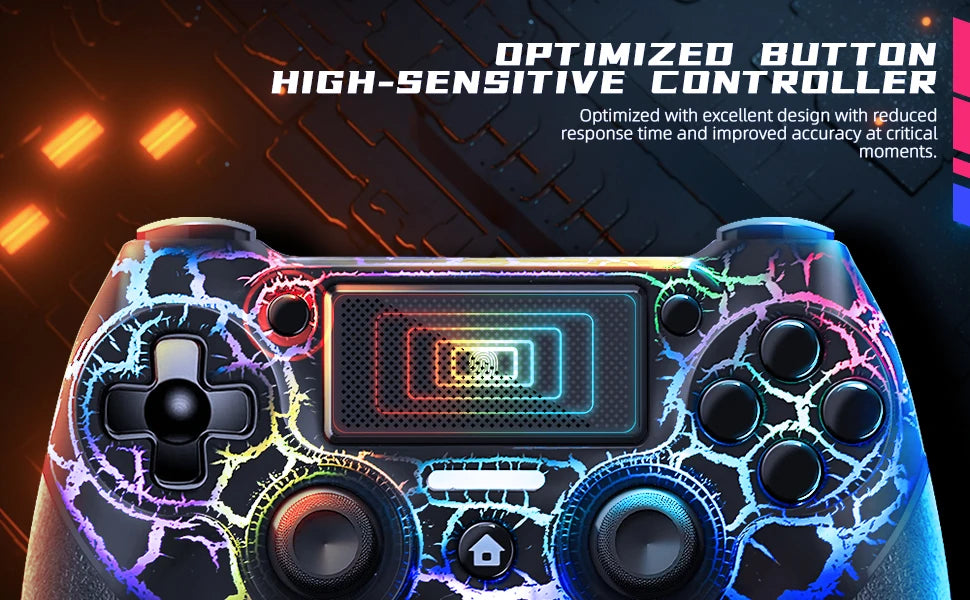AceGamer RGB Wireless Controller for PS4 Black/White Crack Led with RGB Light,1000mAh Compatible with PS4/Slim/Pro/PC