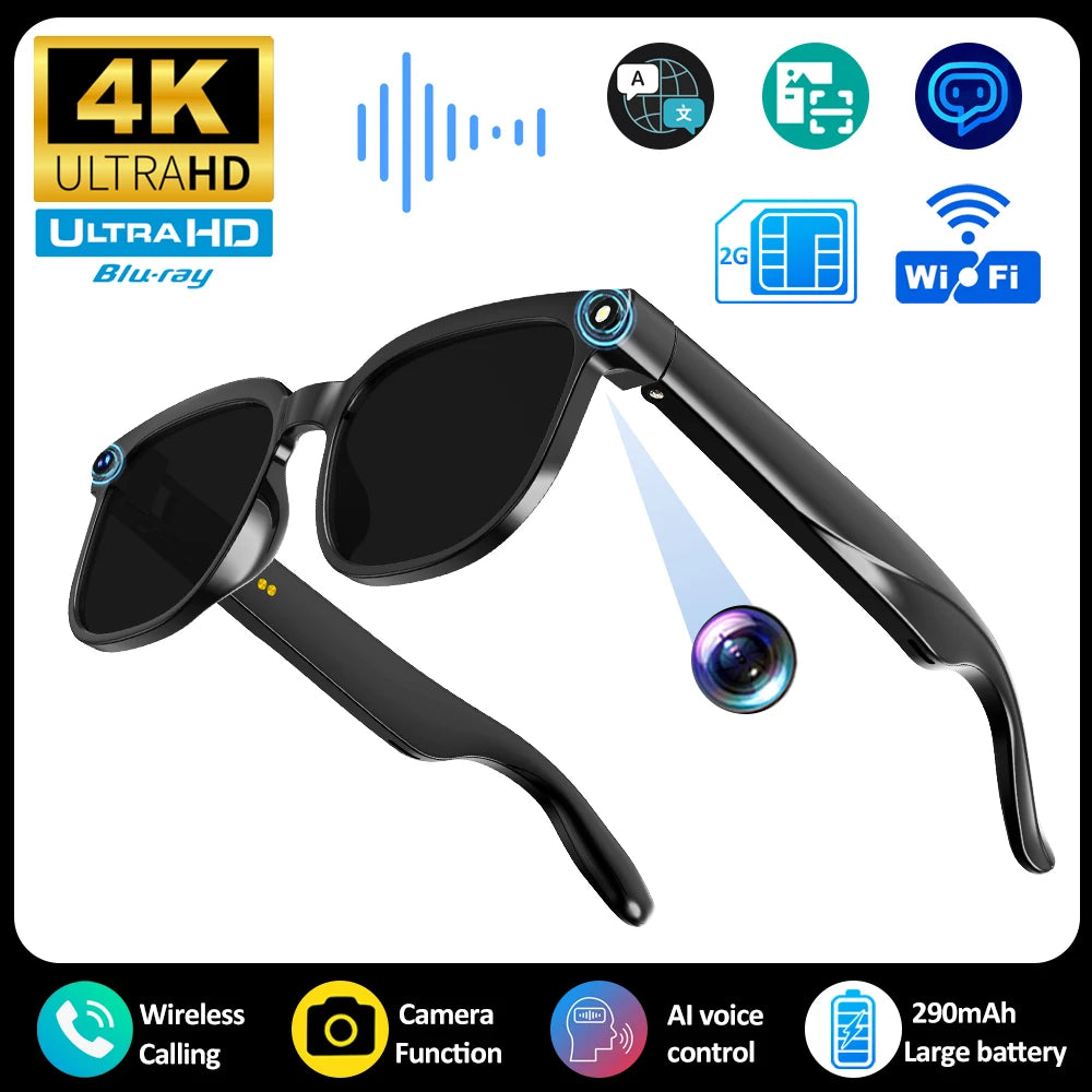 2026 New Smart Glasses 8MP HD Camera AI Voice Photo Video Recording Translation Long Battery Life Music Waterproof Smart Glasses