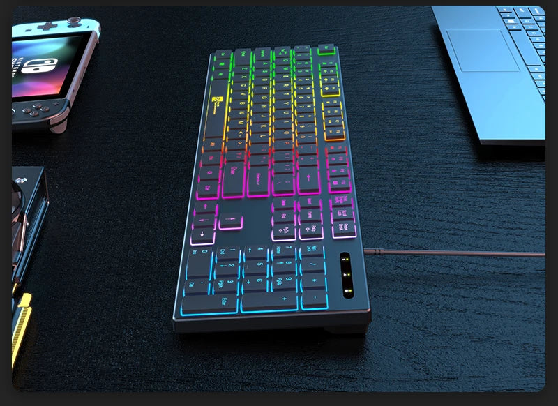 Gaming Keyboard Wired RGB Backlit Keyboard USB Backlight 104 Keys Ergonomic Gamer Keyboard for PC Laptop English
