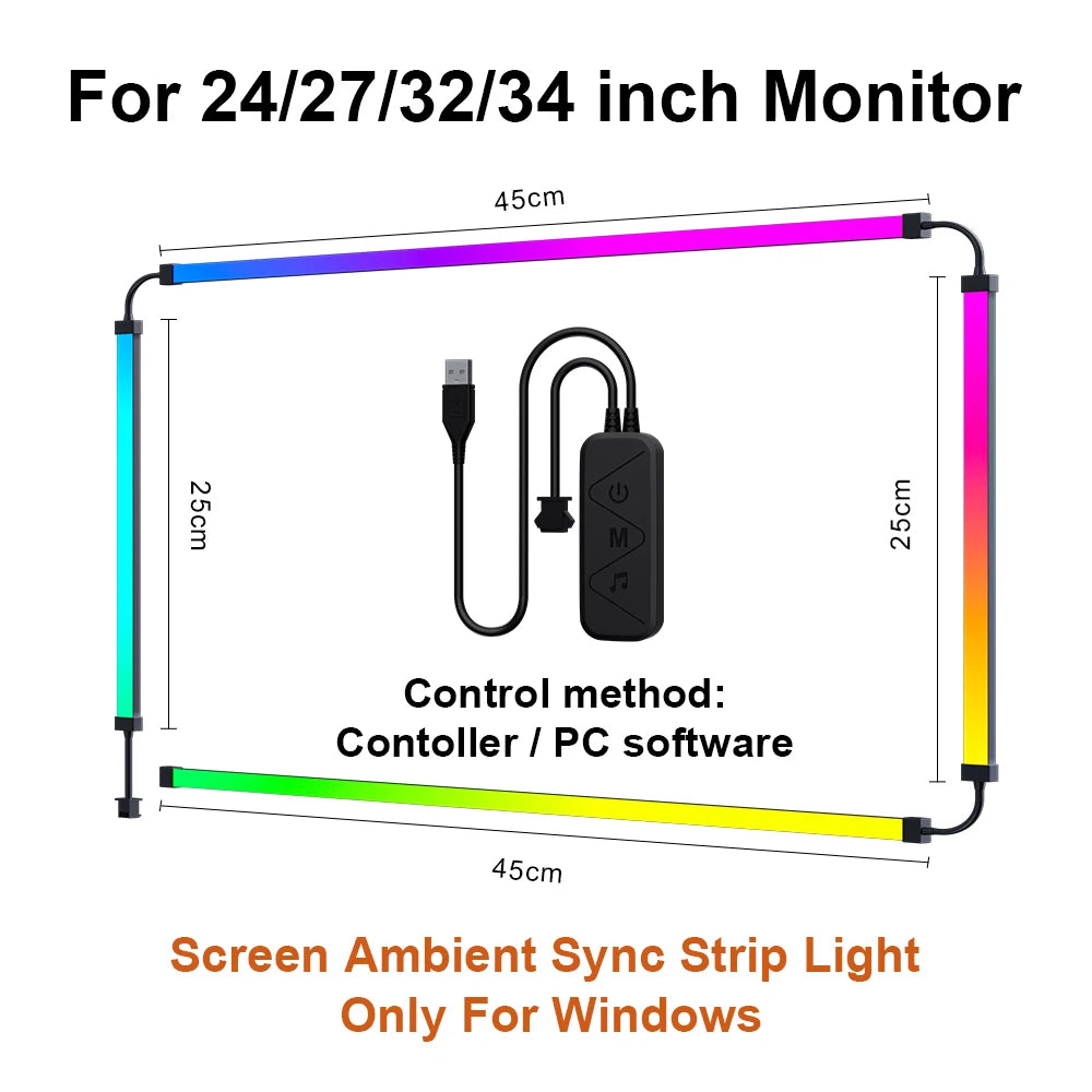 Gaming Lights Strip Monitor Backlight RGB Color Sync Light Strip Control LED Computer Smart PC Display Sync DIY Ramadan Decor