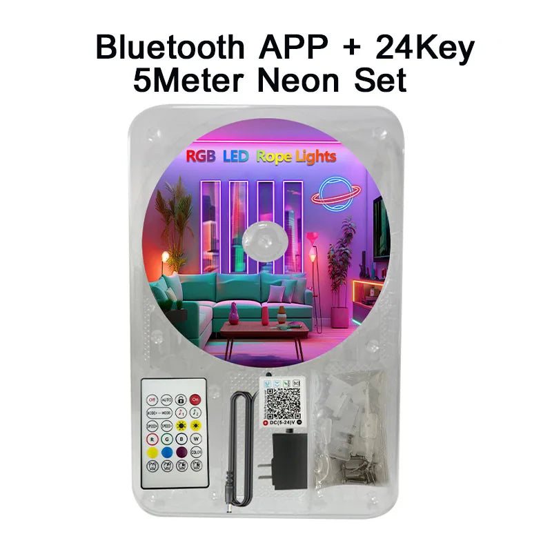 24V RGB 5m 10m 20m 30m LED Neon Strip Light Bluetooth APP 24key 44key Remote Control Music Sync Power Kit 60LED Waterproof Decor