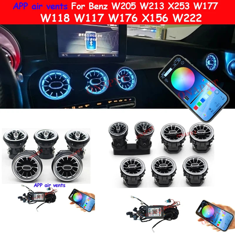 Bluetooth APP Control For Benz W176 W205 W213 W222 W447 W117 W156 X253  Turbo Nozzle Ambient Light Dashboard Air Vent Turbine