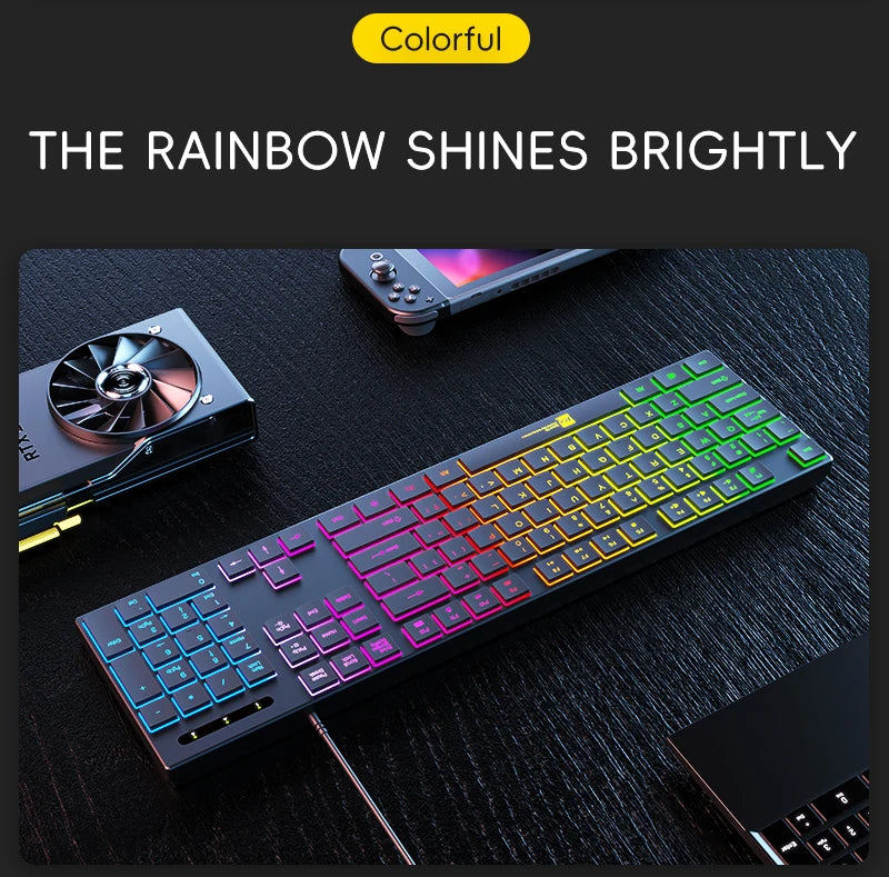 Gaming Keyboard Wired RGB Backlit Keyboard USB Backlight 104 Keys Ergonomic Gamer Keyboard for PC Laptop English