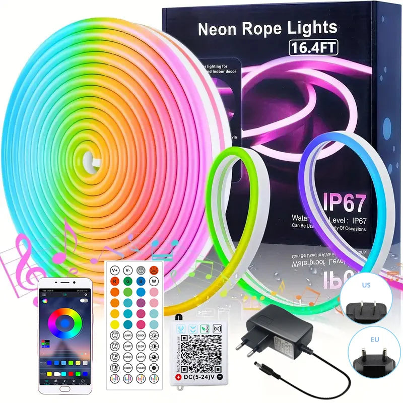 3535 RGB Neon LED Strip Lights 24V 5m 10m 20m 30m Neon Rope Light with Music Sync IP67 Waterproof Light Strip for Home Decor
