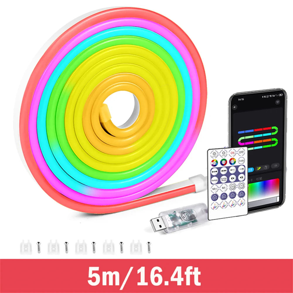 5V Flexible Light Strip USB RGBIC Dreamcolor Chasing Strip RGBIC Neon Rope Light Bluetooth Neon LED Strip Lights with Music Sync