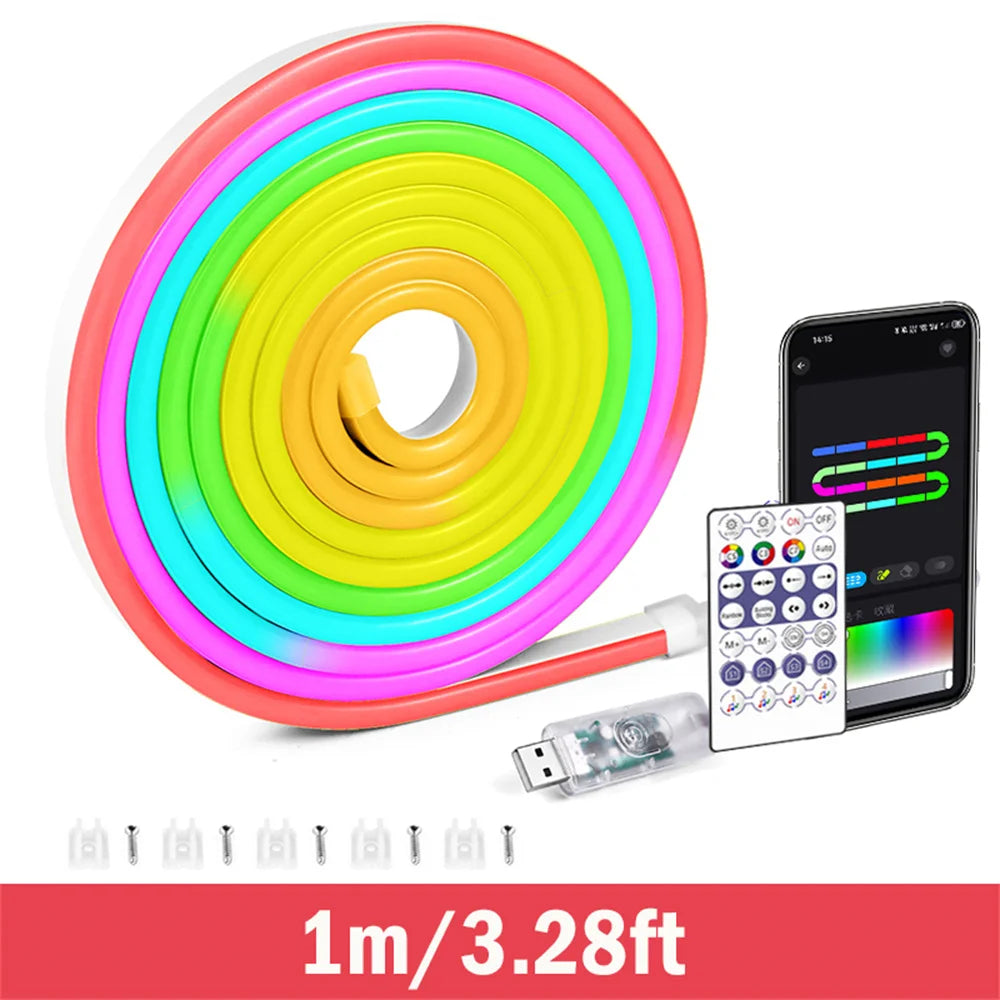 5V Flexible Light Strip USB RGBIC Dreamcolor Chasing Strip RGBIC Neon Rope Light Bluetooth Neon LED Strip Lights with Music Sync