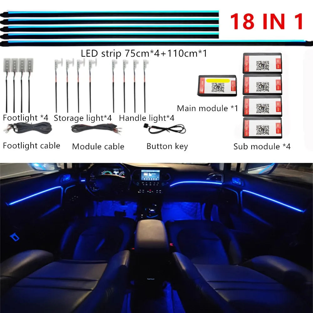 Universal Symphony Car LED Ambient Light 64 RGB Color Car Interior Acrylic Light Guide Decoration Atmosphere Light 18/10/6 in 1