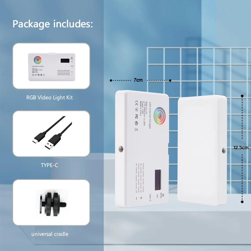 RGB LED Camera Light Full Color Output Video Lamp Kit Dimmable 2500K-8500K Bi-Color Panel Light CRI 95+