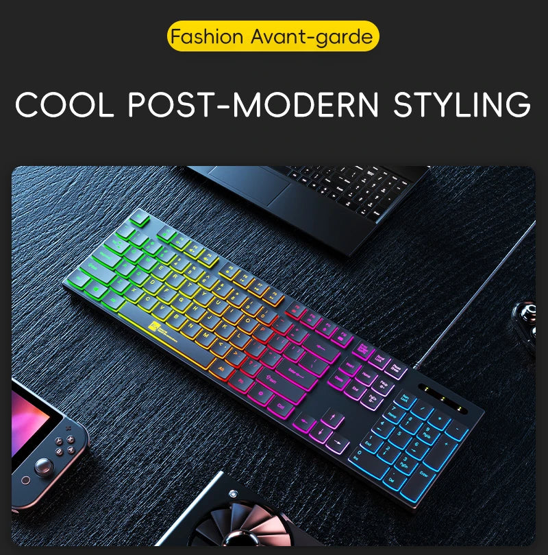 Gaming Keyboard Wired RGB Backlit Keyboard USB Backlight 104 Keys Ergonomic Gamer Keyboard for PC Laptop English