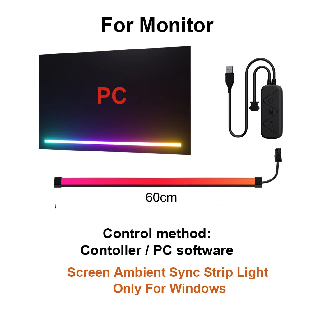 Gaming Lights Strip Monitor Backlight RGB Color Sync Light Strip Control LED Computer Smart PC Display Sync DIY Ramadan Decor