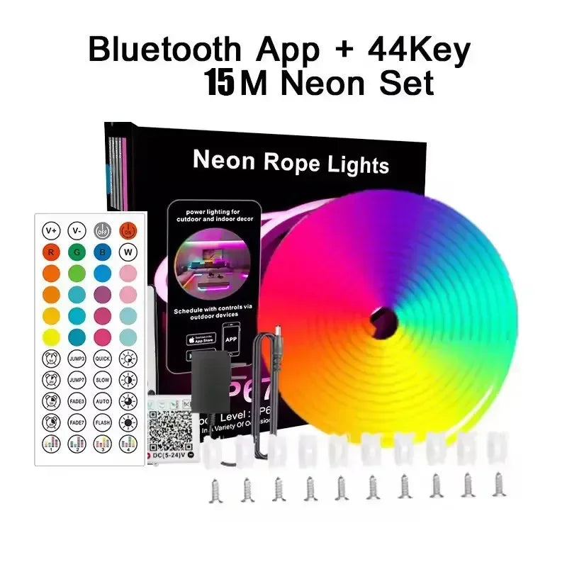 Neon Led Lights Strip 24V Rgb Neon Flexible Tape Control With Bluetooth App15M 10 M 20M 30 Meters Children'S Room Led Wall Light