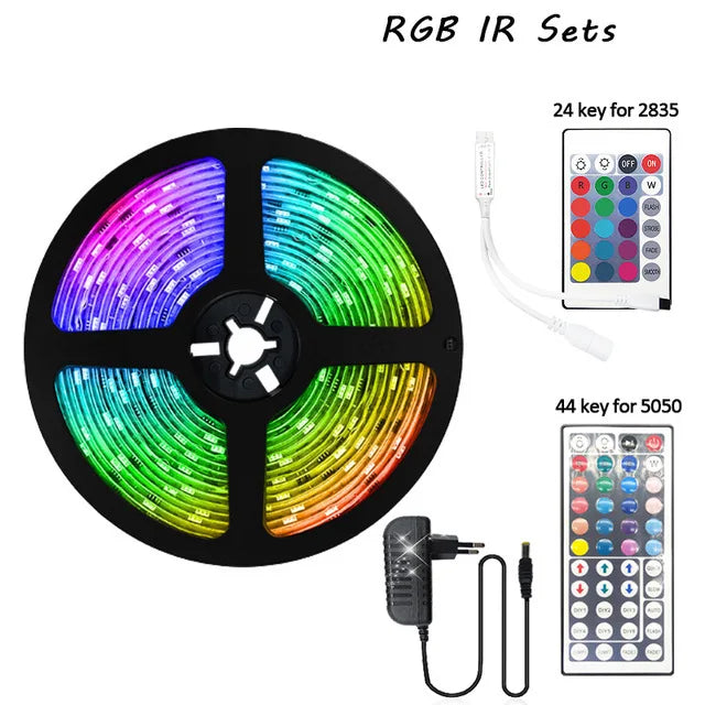 Led Strip Light 12V 5050 2835 Rgb Self-Adhesive Smart Wifi Ribbon 5M 10M 15M 20M 25M 30M Waterproof Outdoor Room Christmas Light