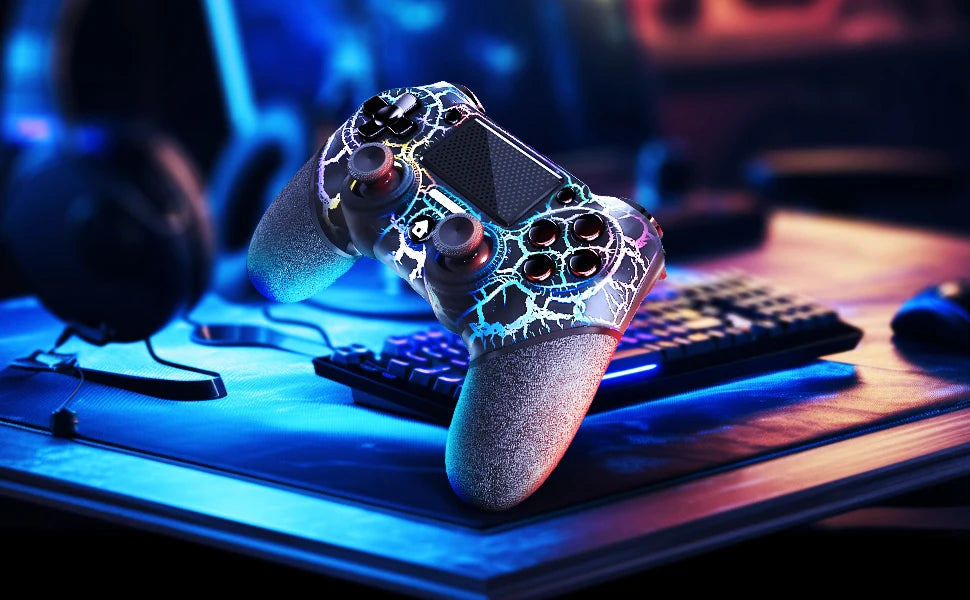 AceGamer RGB Wireless Controller for PS4 Black/White Crack Led with RGB Light,1000mAh Compatible with PS4/Slim/Pro/PC
