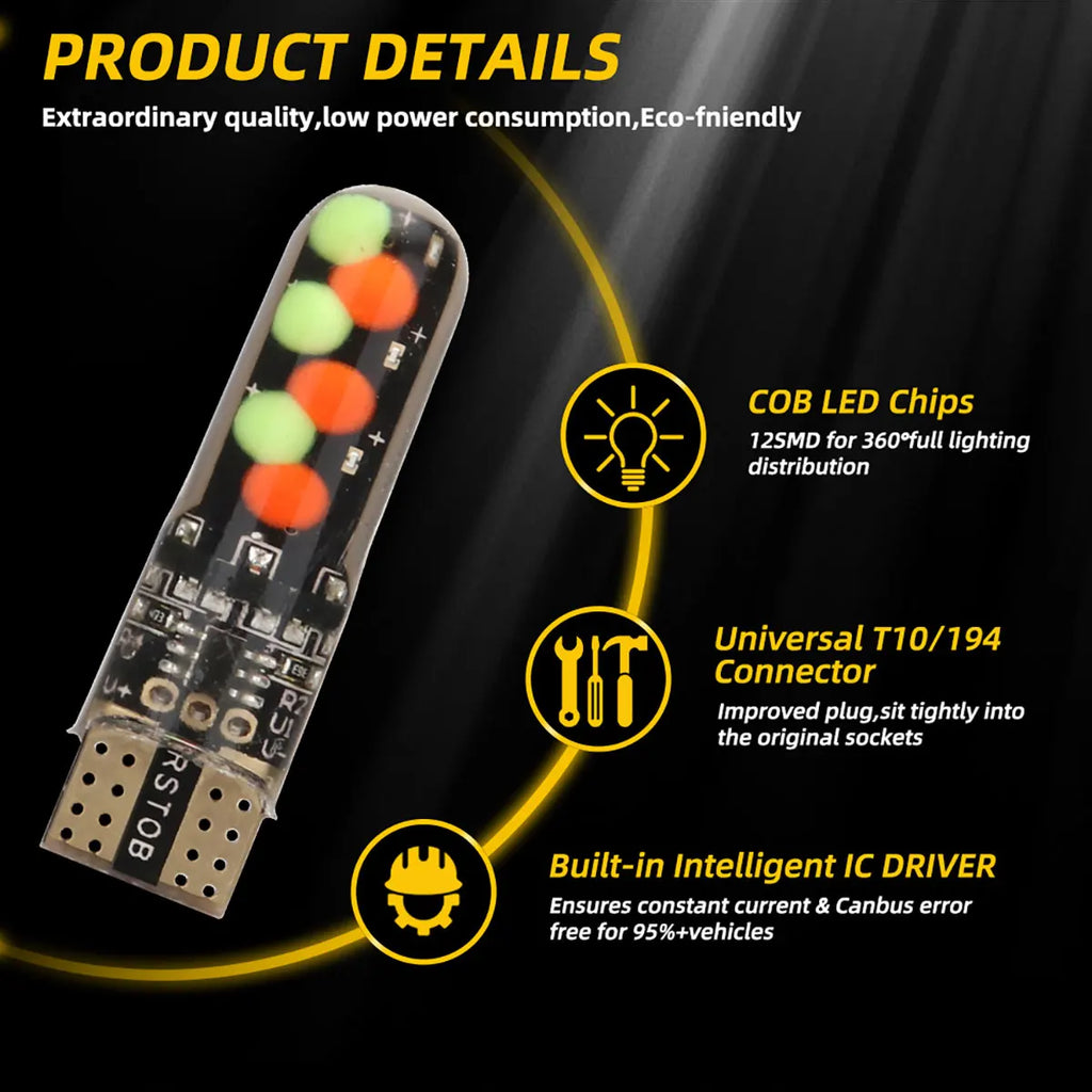 1set T10 W5w RGB LED Bulb Remote Control COB Lamp Car Interior Lighting Reading Wedge Dome Trunk License Plate Light 12V