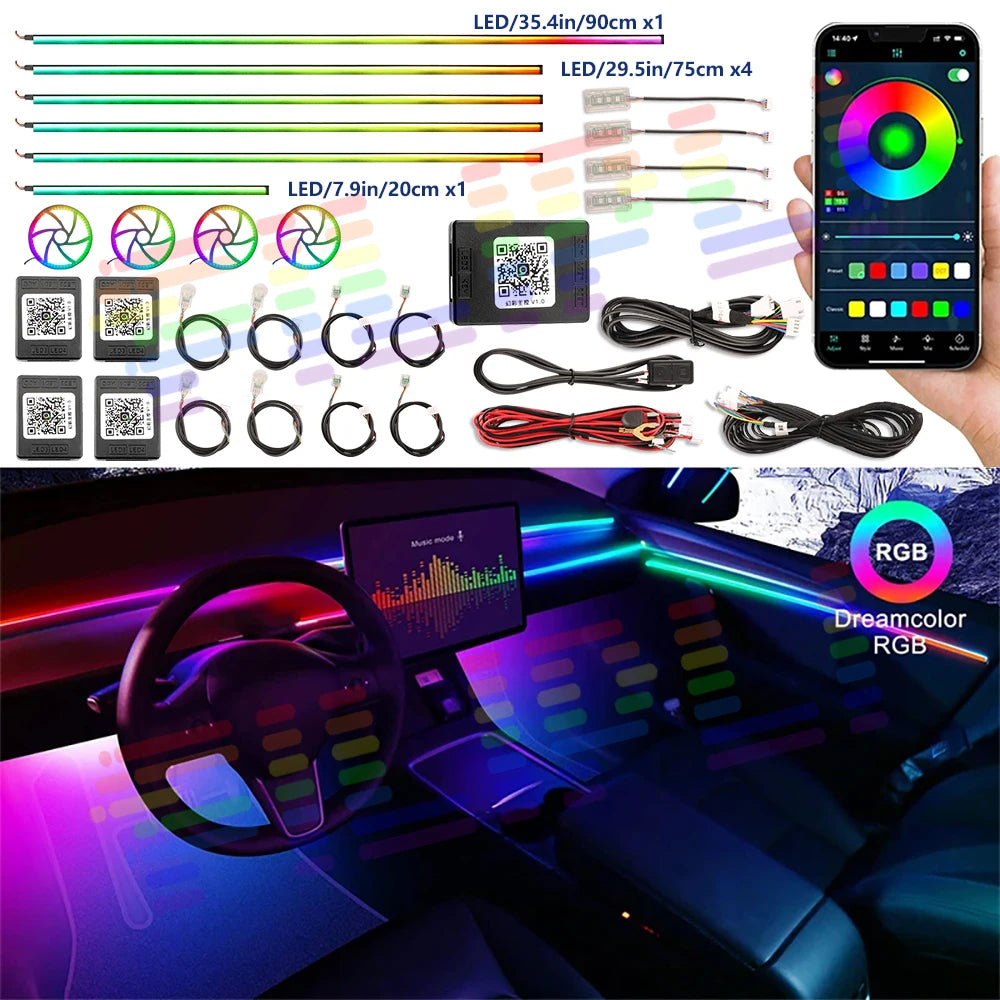 LED 18 In 1 Car Interior Ambient light Car Neon Lights Decorative Accesso Acrylic Car Full Universal Atmosphere Lamp