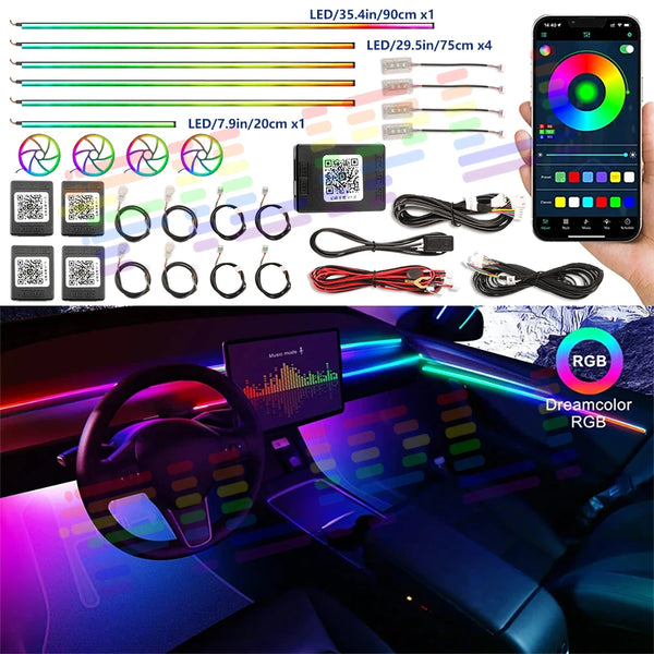 LED 18 In 1 Car Interior Ambient light Car Neon Lights Decorative Accesso Acrylic Car Full Universal Atmosphere Lamp