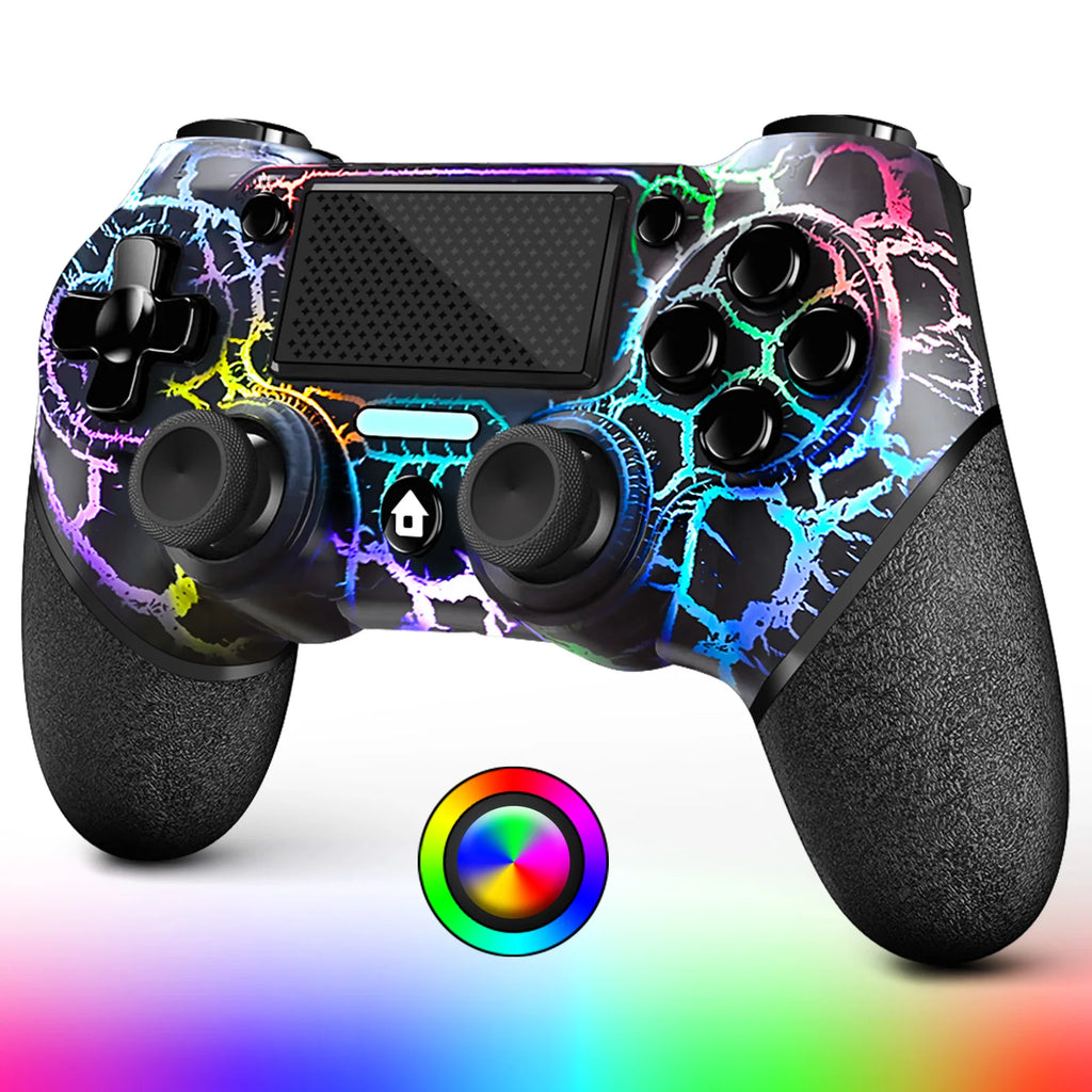 AceGamer RGB Wireless Controller for PS4 Black/White Crack Led with RGB Light,1000mAh Compatible with PS4/Slim/Pro/PC