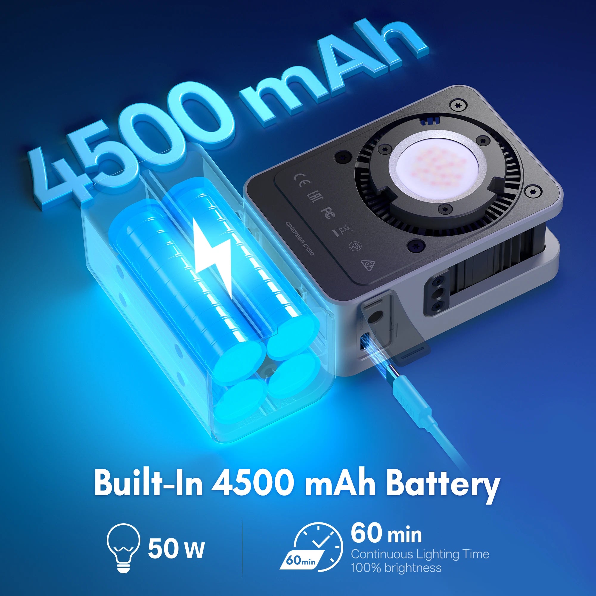 ZHIYUN Official CINEPEER CX50 50W RGB Video Light Full Color 2700K-6500K Portable Camera Light App Control for Photo Studio