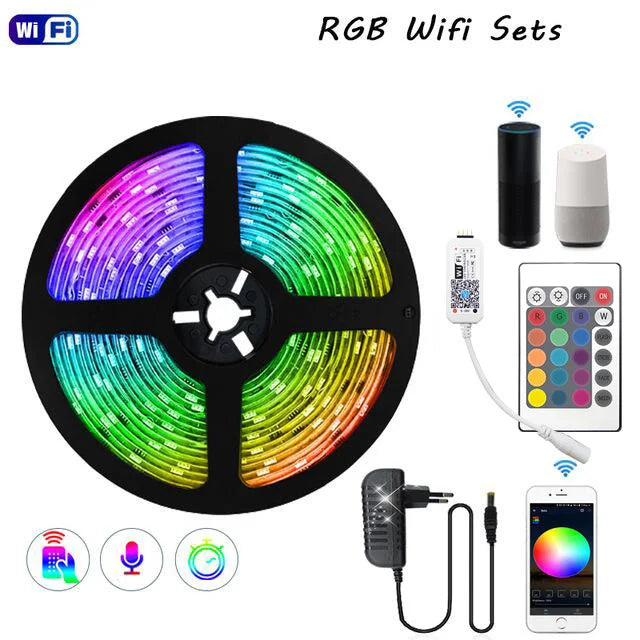 Led Strip Light 12V 5050 2835 Rgb Self-Adhesive Smart Wifi Ribbon 5M 10M 15M 20M 25M 30M Waterproof Outdoor Room Christmas Light